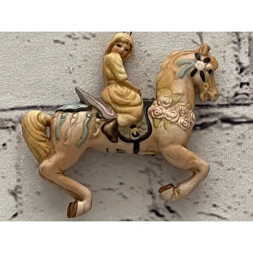Vtg Willitts Design Hand Painted Ceramic‎ Carousel Horse Ornament Lady On Pony